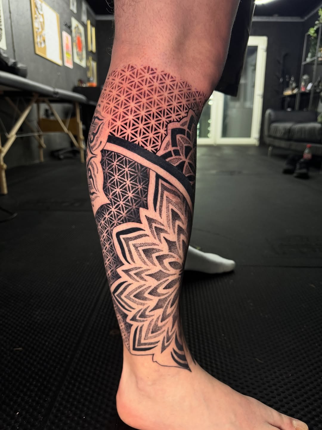 Sacred Geometry Leg Sleeve with Japanese Pattern Influence