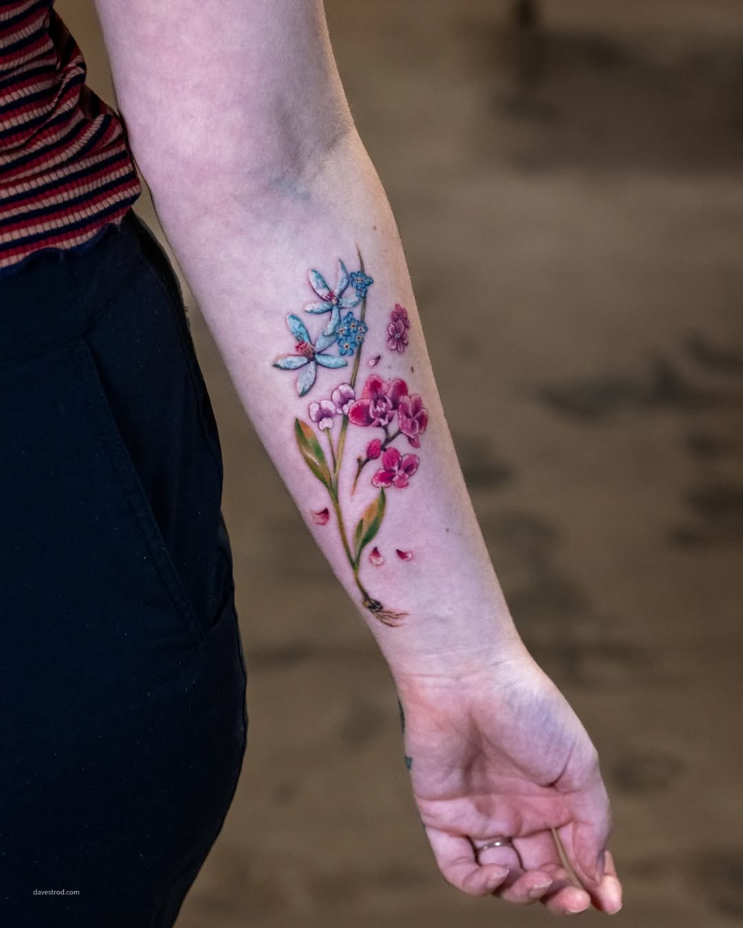 Delicate Botanical Floral Fine Line Tattoo