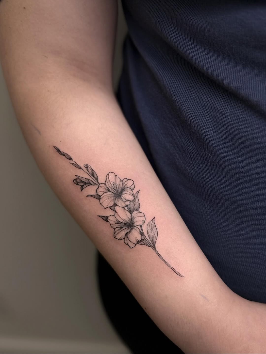 Fine Line Botanical Forearm Tattoo