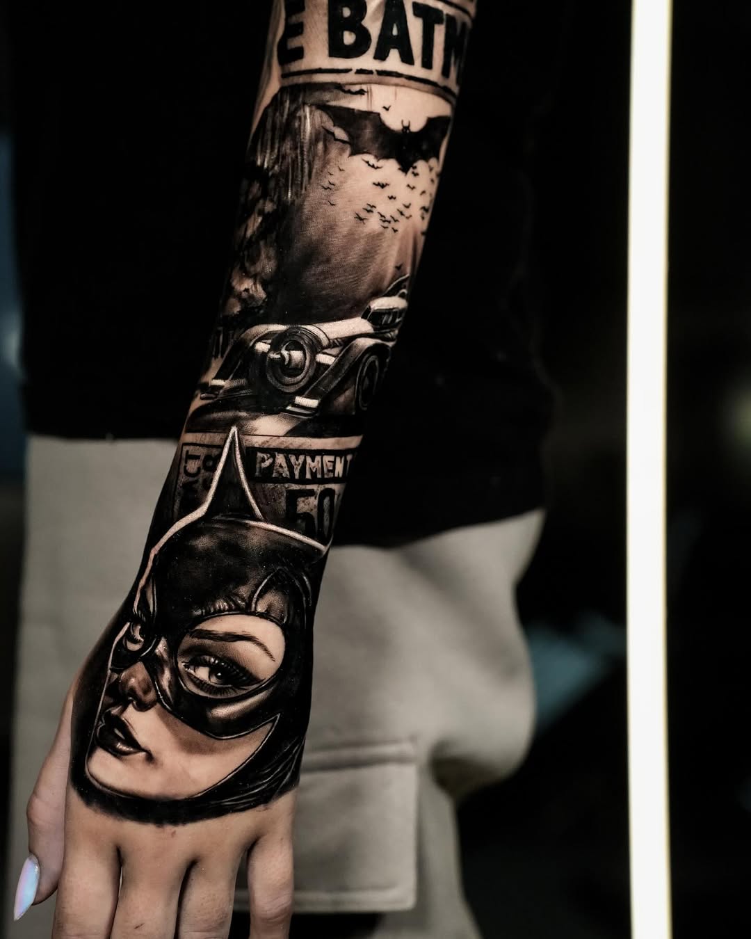 Dark Knight Realism Comic Sleeve Tattoo