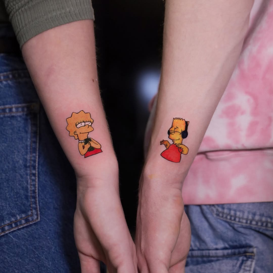 Matching Lisa & Bart Simpson Sibling Tattoos