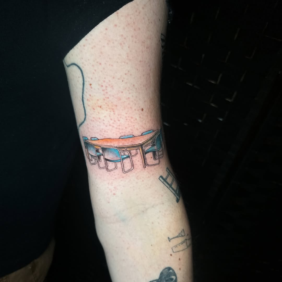 Minimalist Table & Chairs Fine Line Tattoo