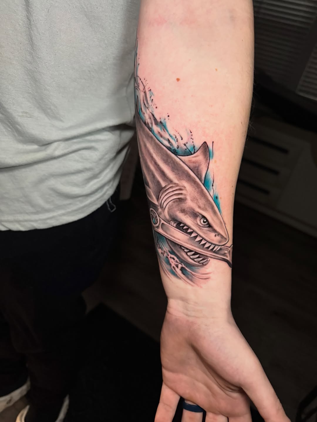 Mechanical Shark Breakthrough Tattoo
