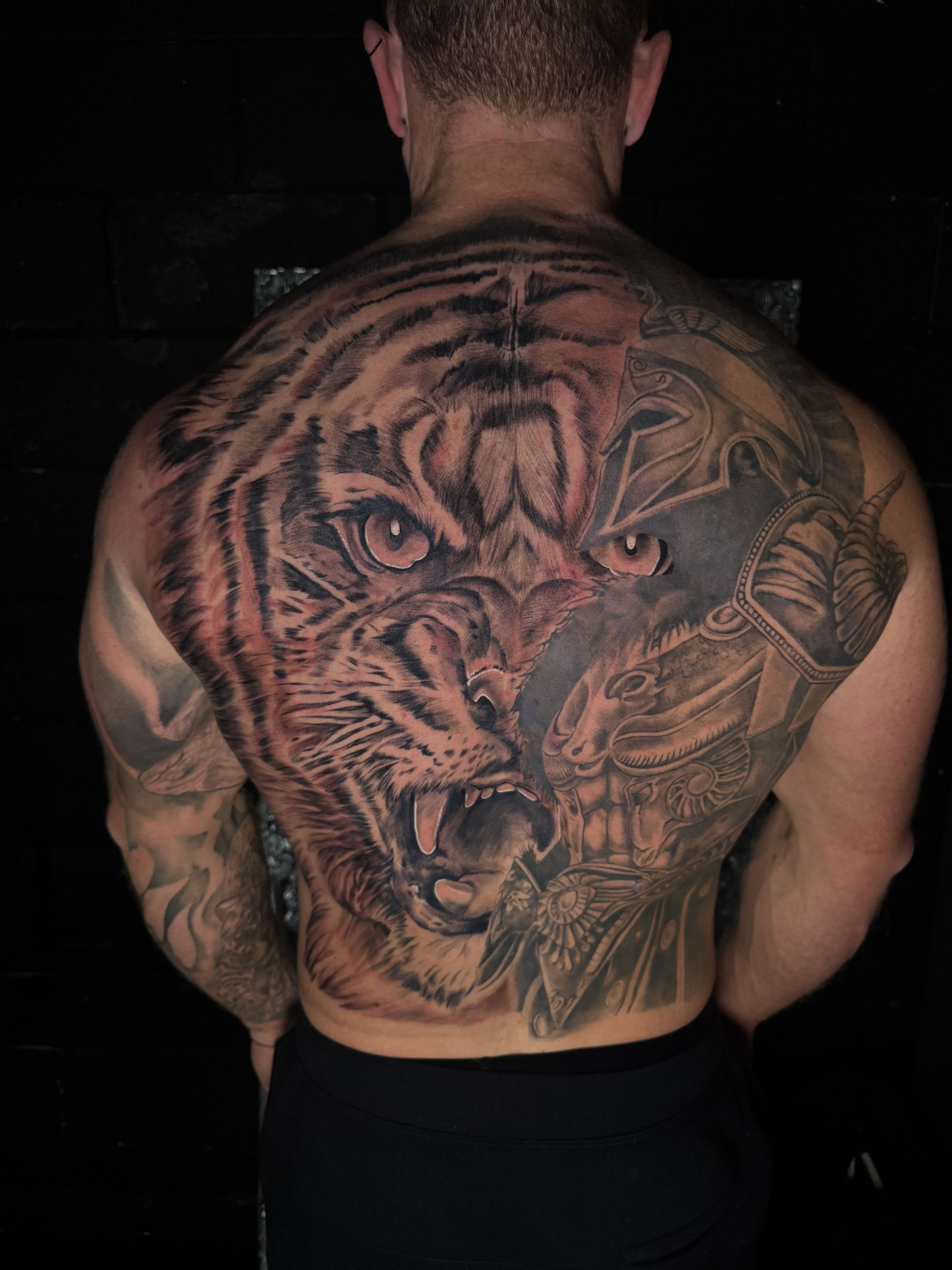 Tiger & Warrior Duality Full Back Tattoo