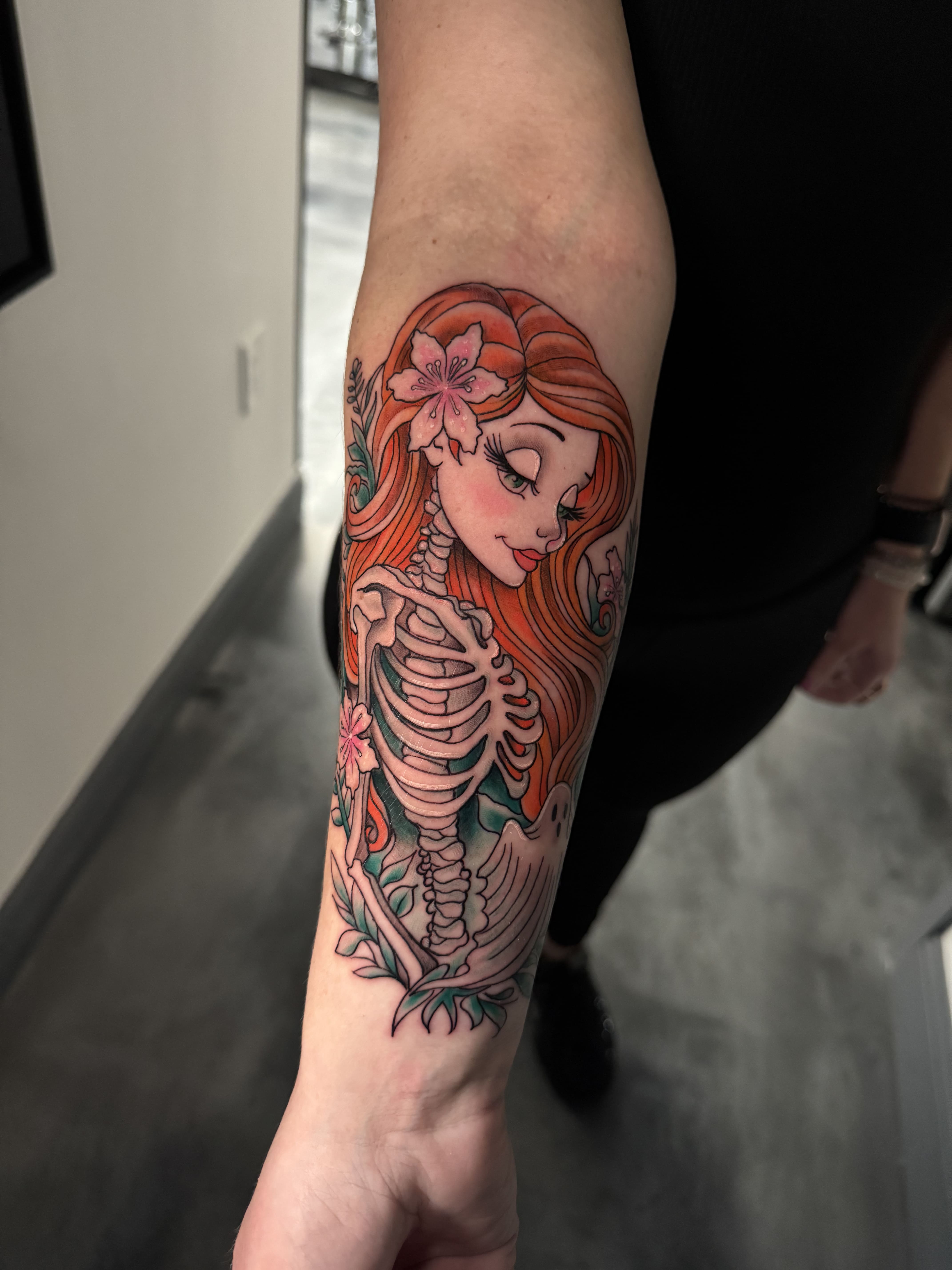 Cute Skeleton Girl Color Tattoo