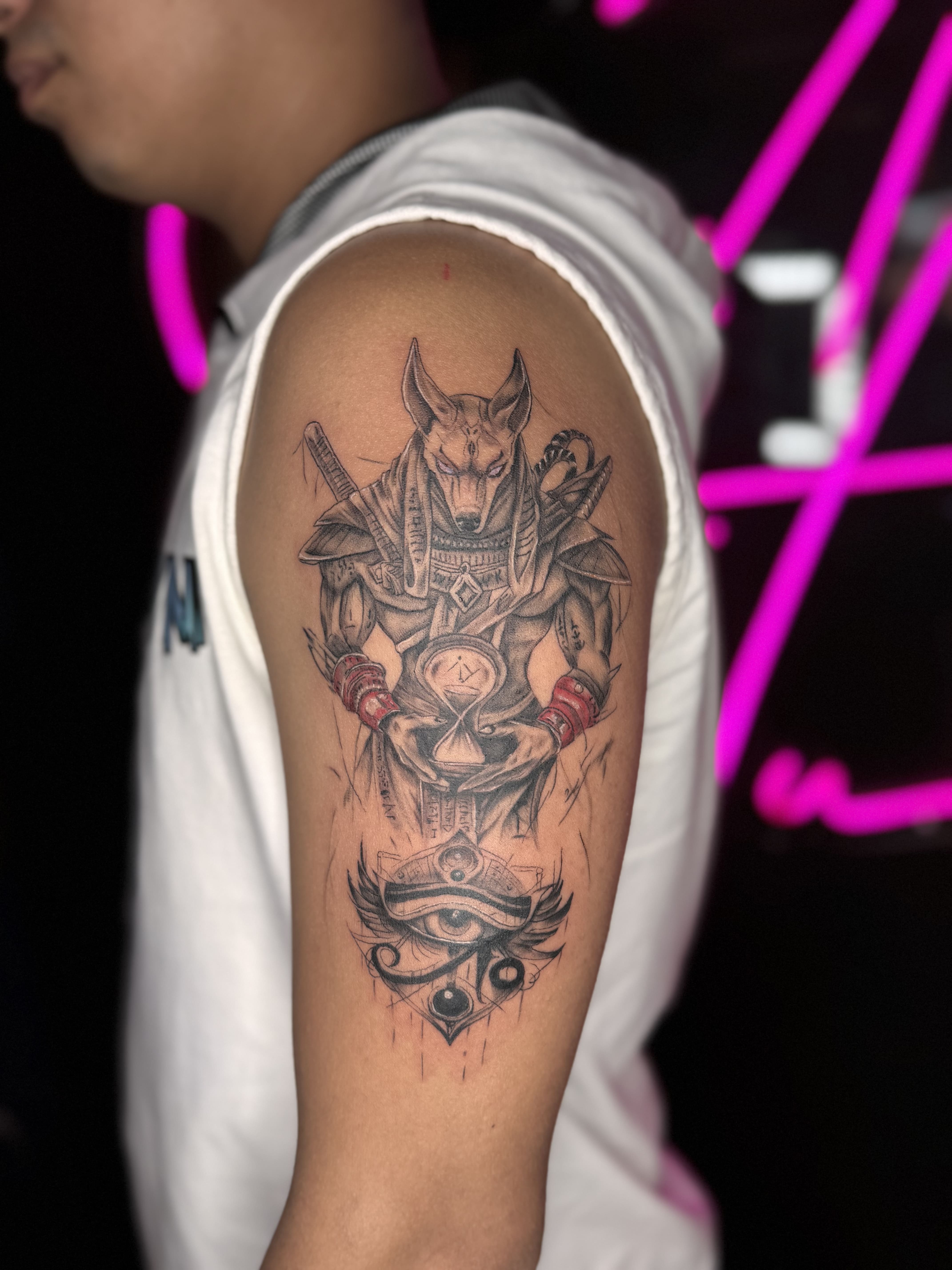 Anubis Guardian Upper Arm Tattoo