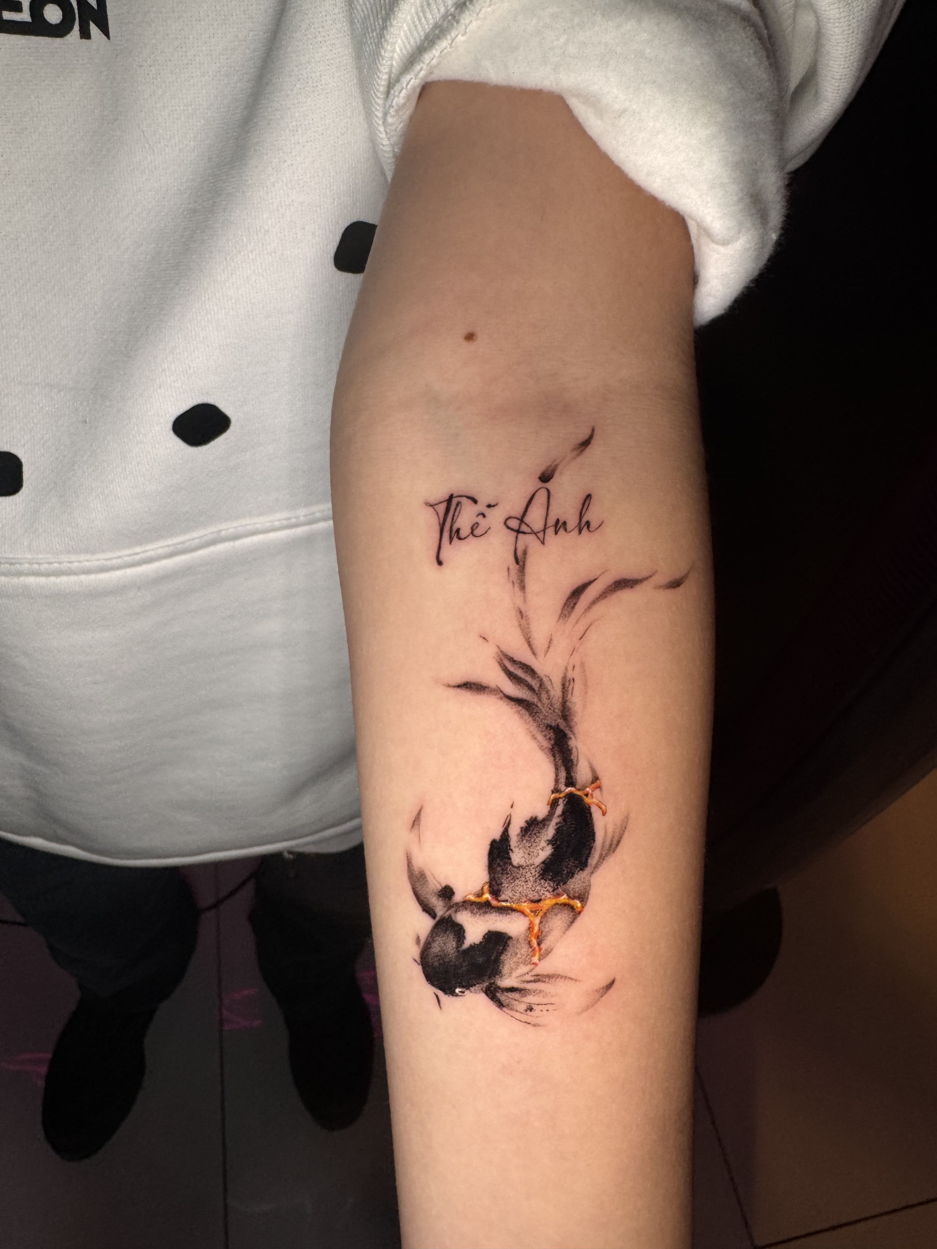 Ink Wash Koi Fish with Gold Vein Accent