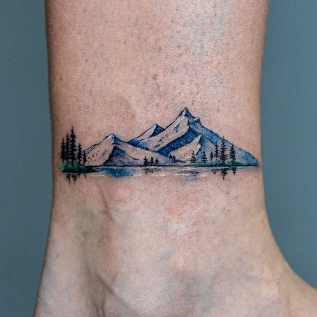 Minimalist Mountain Lake Landscape Tattoo