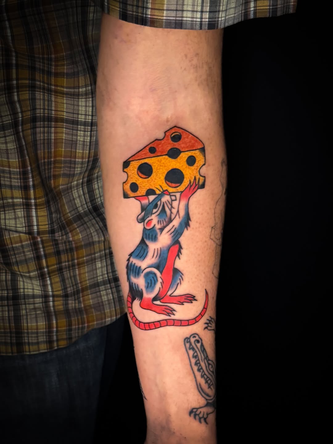 Playful Rat & Cheese Illustration Tattoo