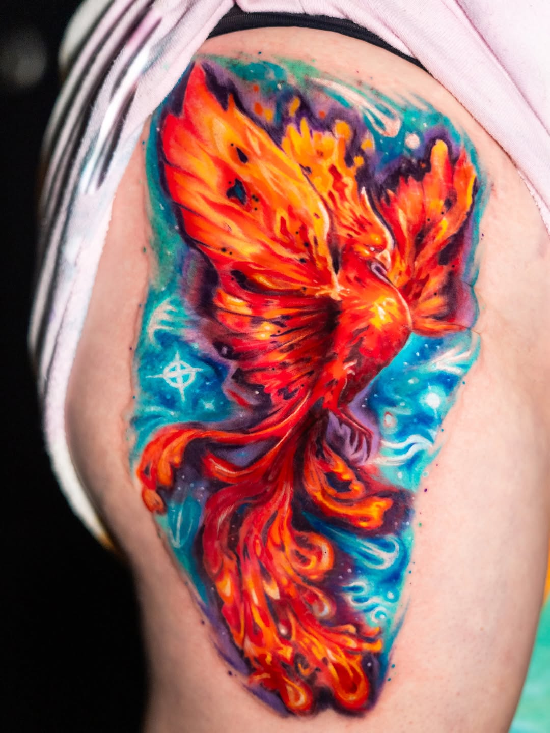 Vibrant Phoenix Rebirth Color Tattoo