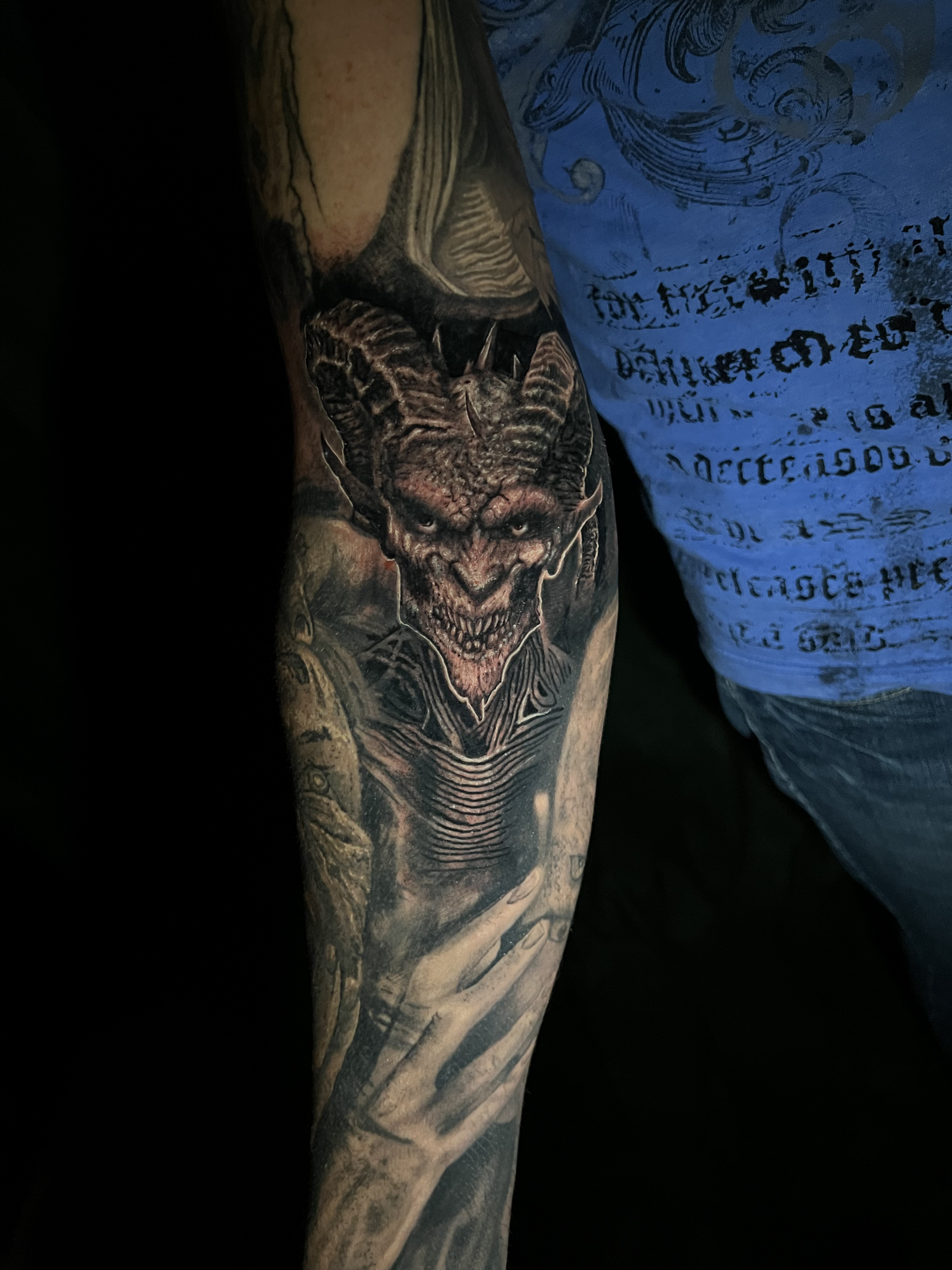 Dark Fantasy Demon Sleeve Tattoo
