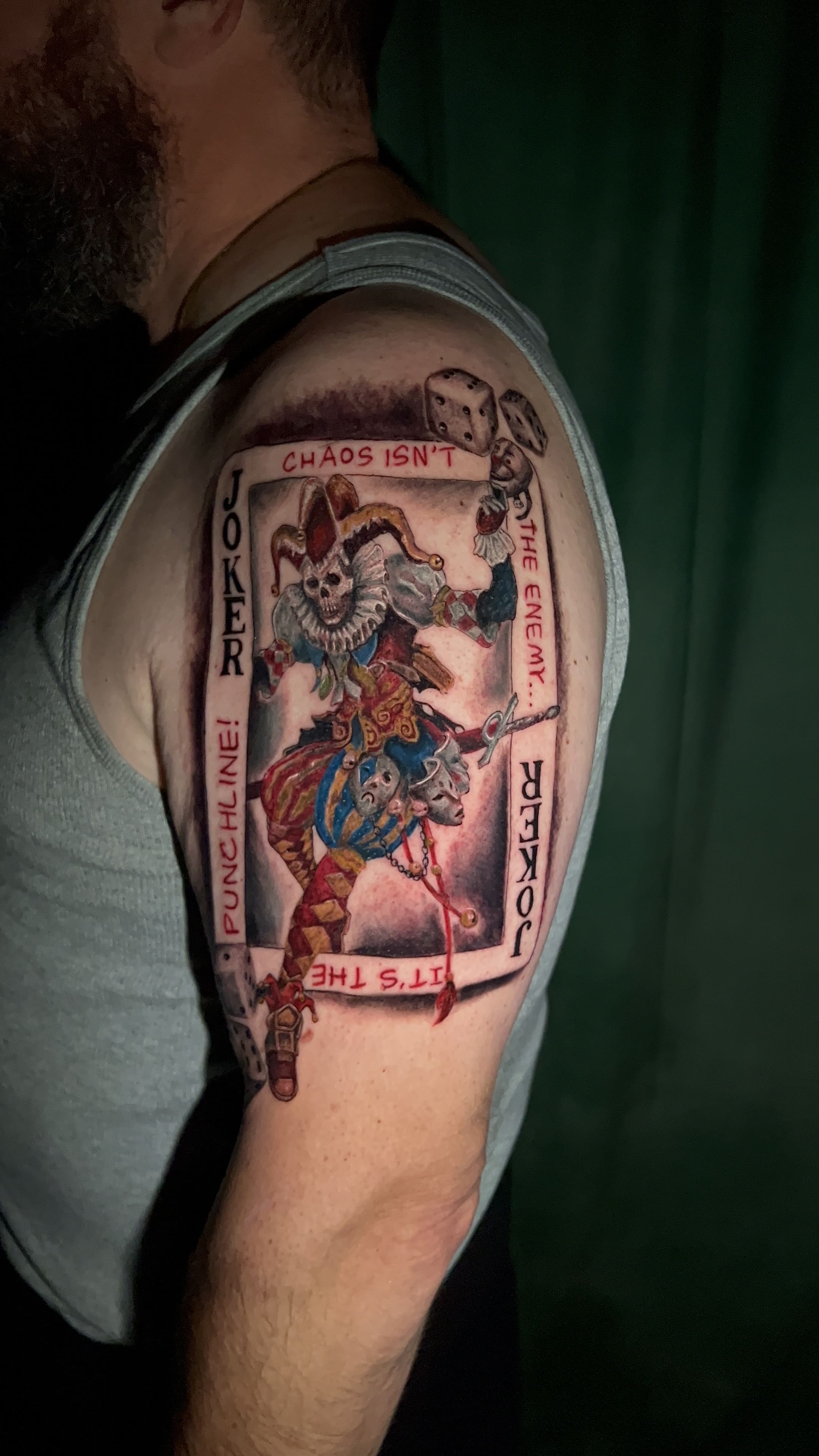 Dark Joker Playing Card Shoulder Tattoo
