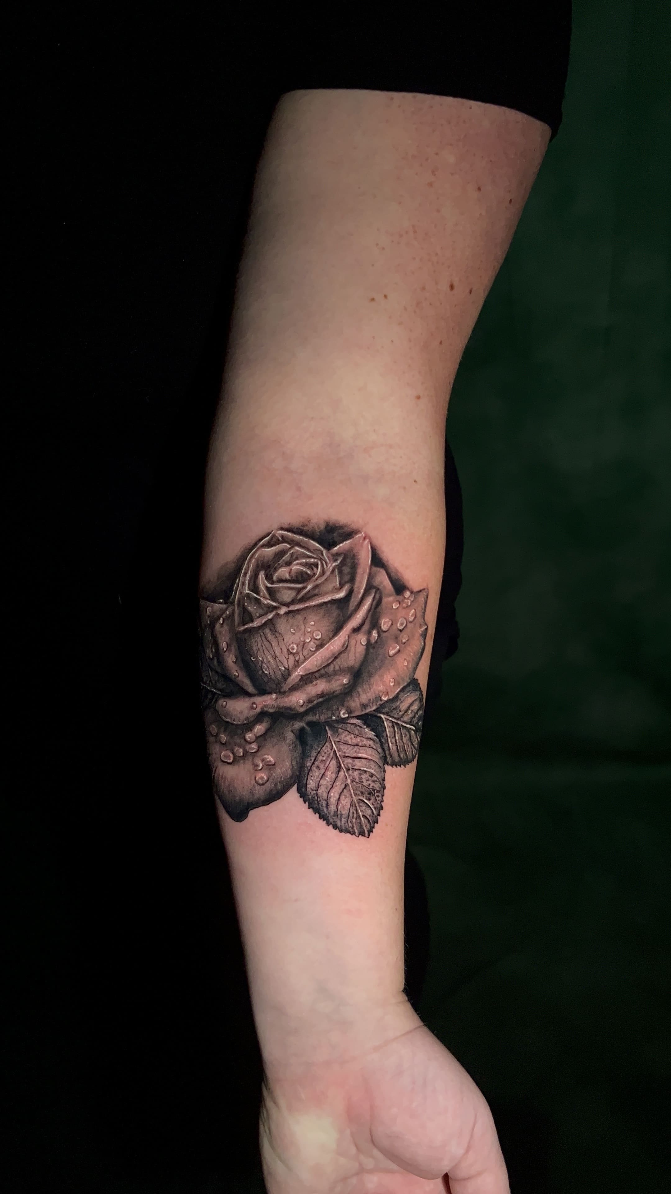 Black & Grey Realistic Rose Forearm Tattoo