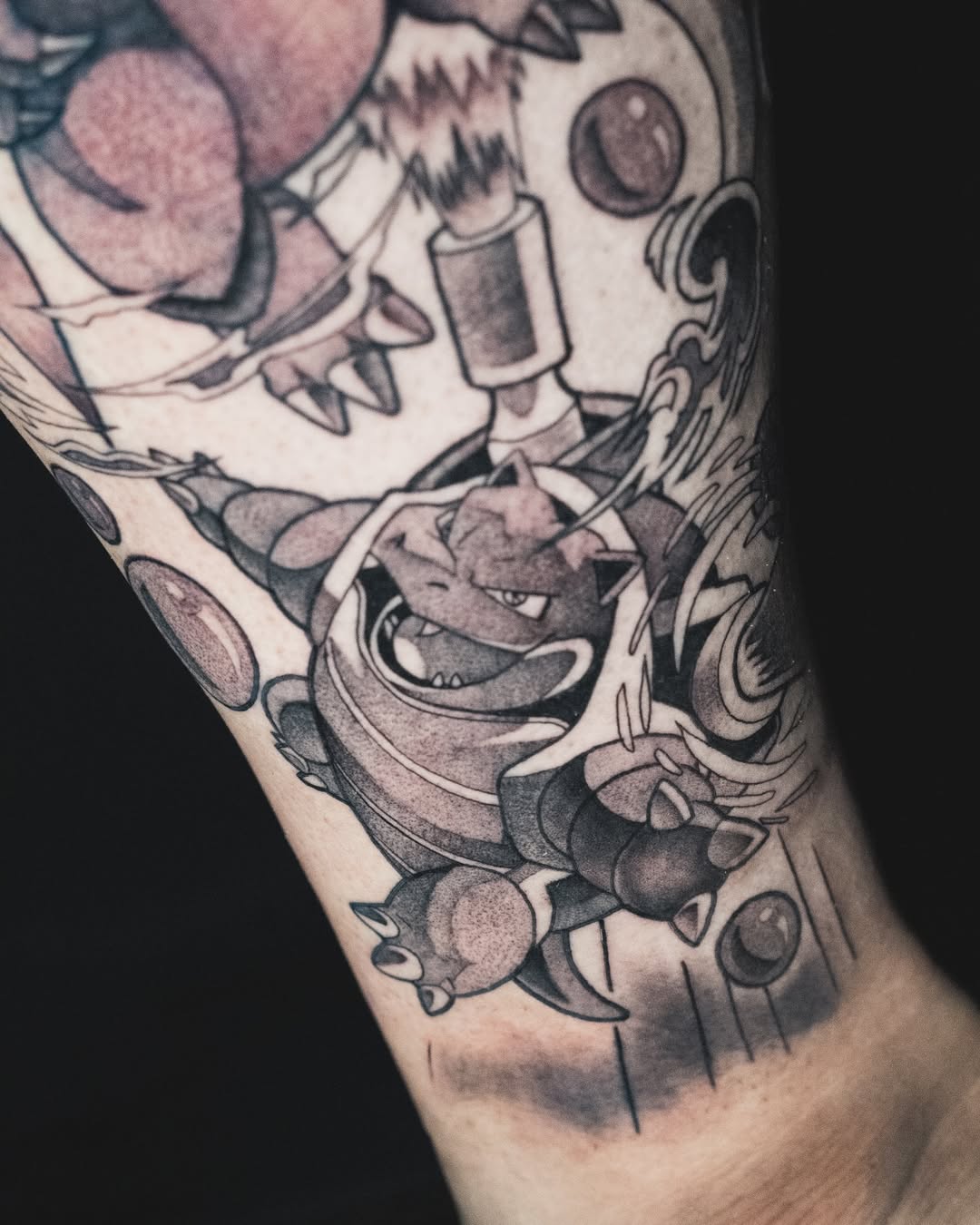 Blastoise Anime Black & Grey Forearm Tattoo