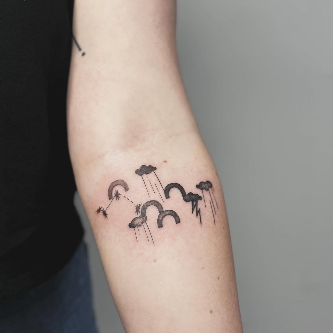 Minimal Weather Symbols Fine Line Forearm Tattoo