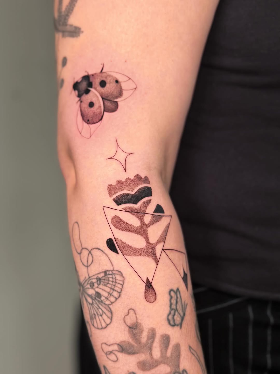 Whimsical Minimalist Garden Patchwork Tattoo