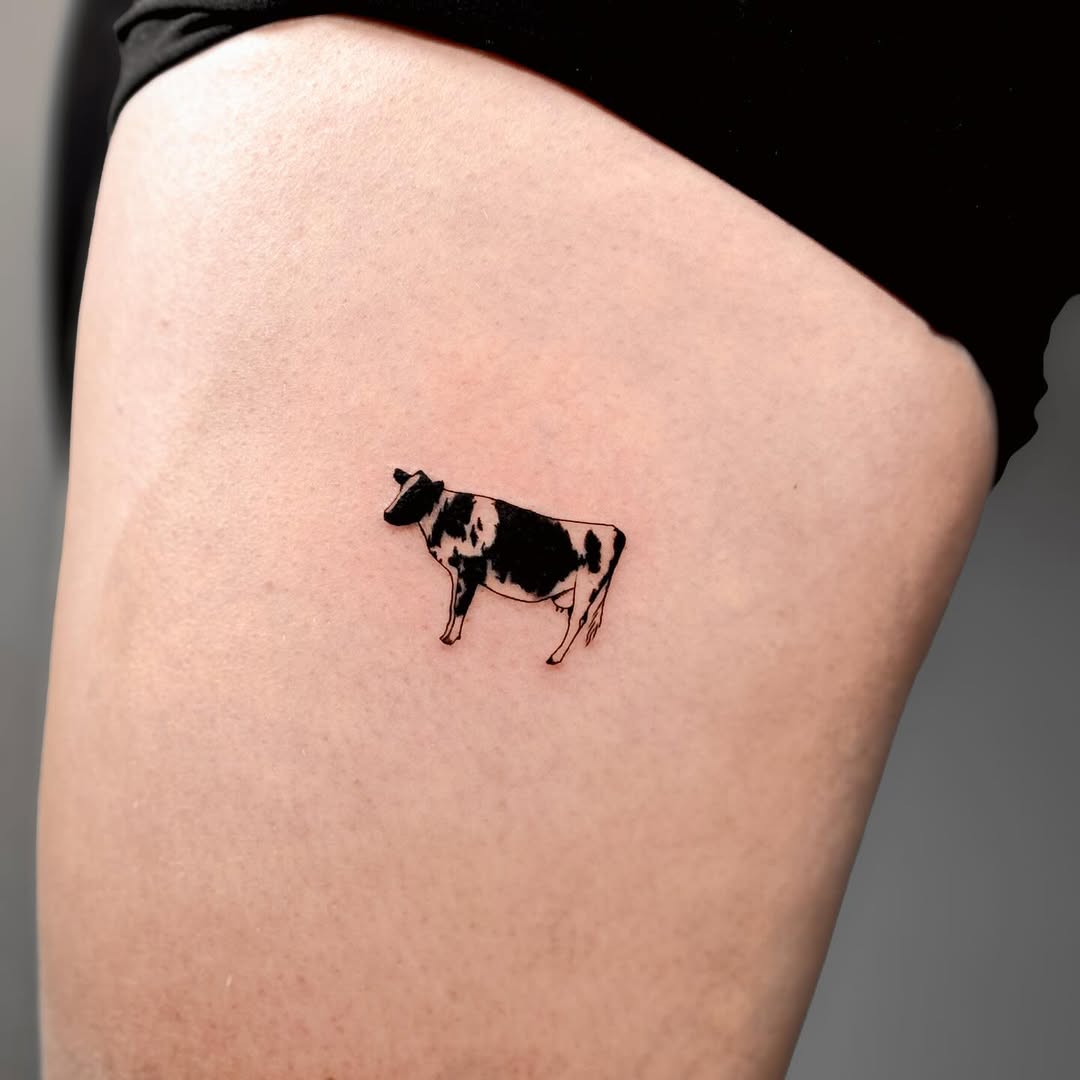 Tiny Minimalist Cow Silhouette Tattoo