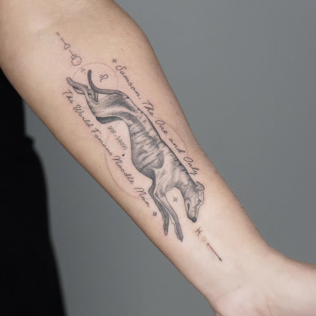 Fine Line Memorial Greyhound Tattoo