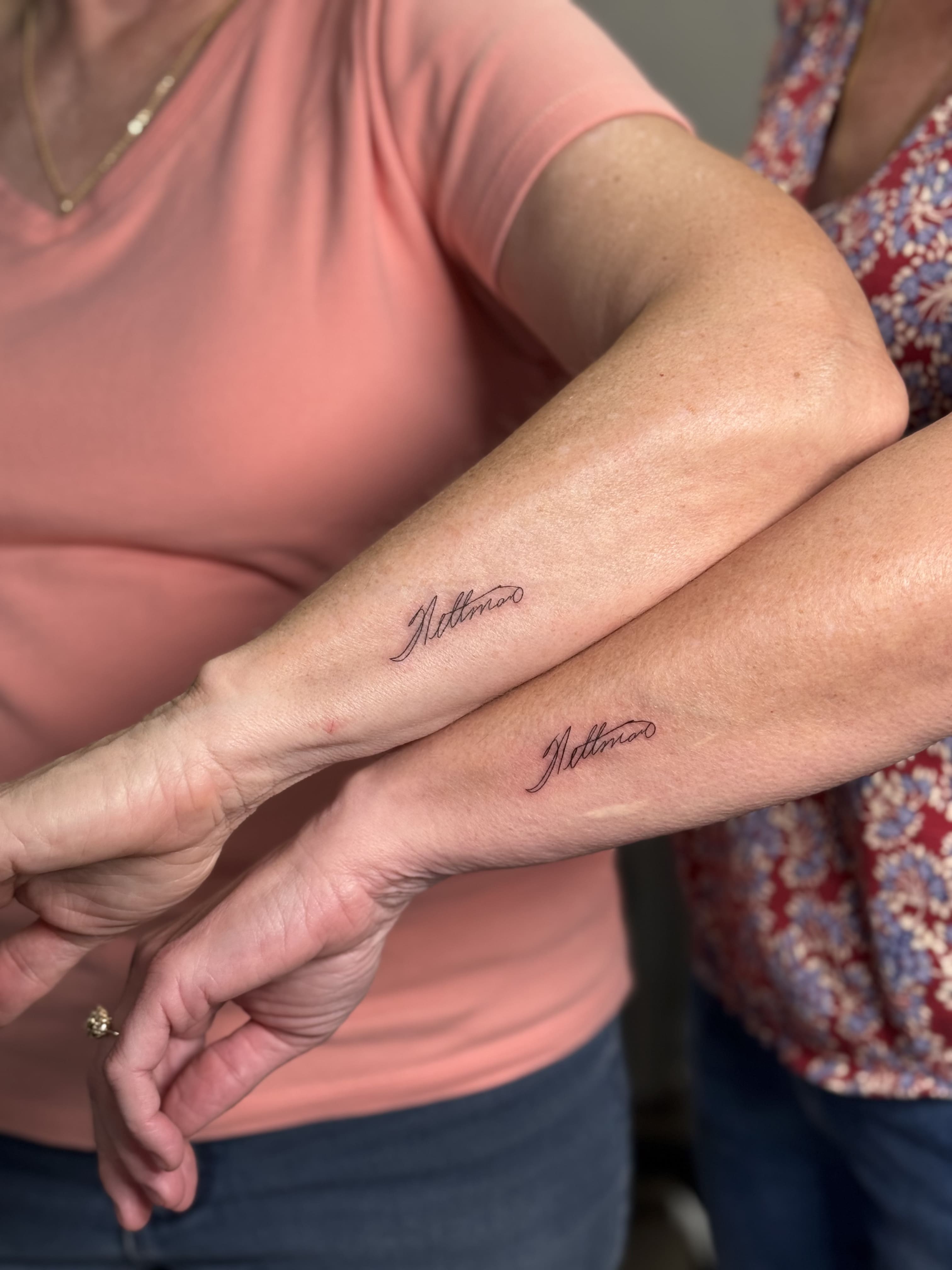Matching Handwritten Name Tattoos