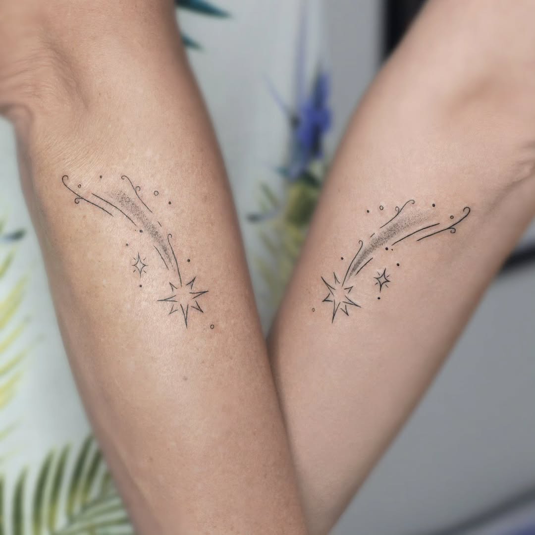 Matching Shooting Star Fine Line Tattoos