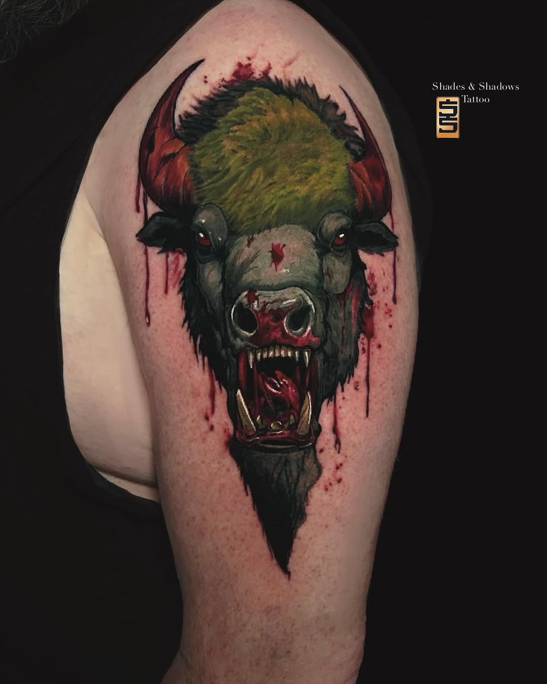 Savage Buffalo Head Tattoo