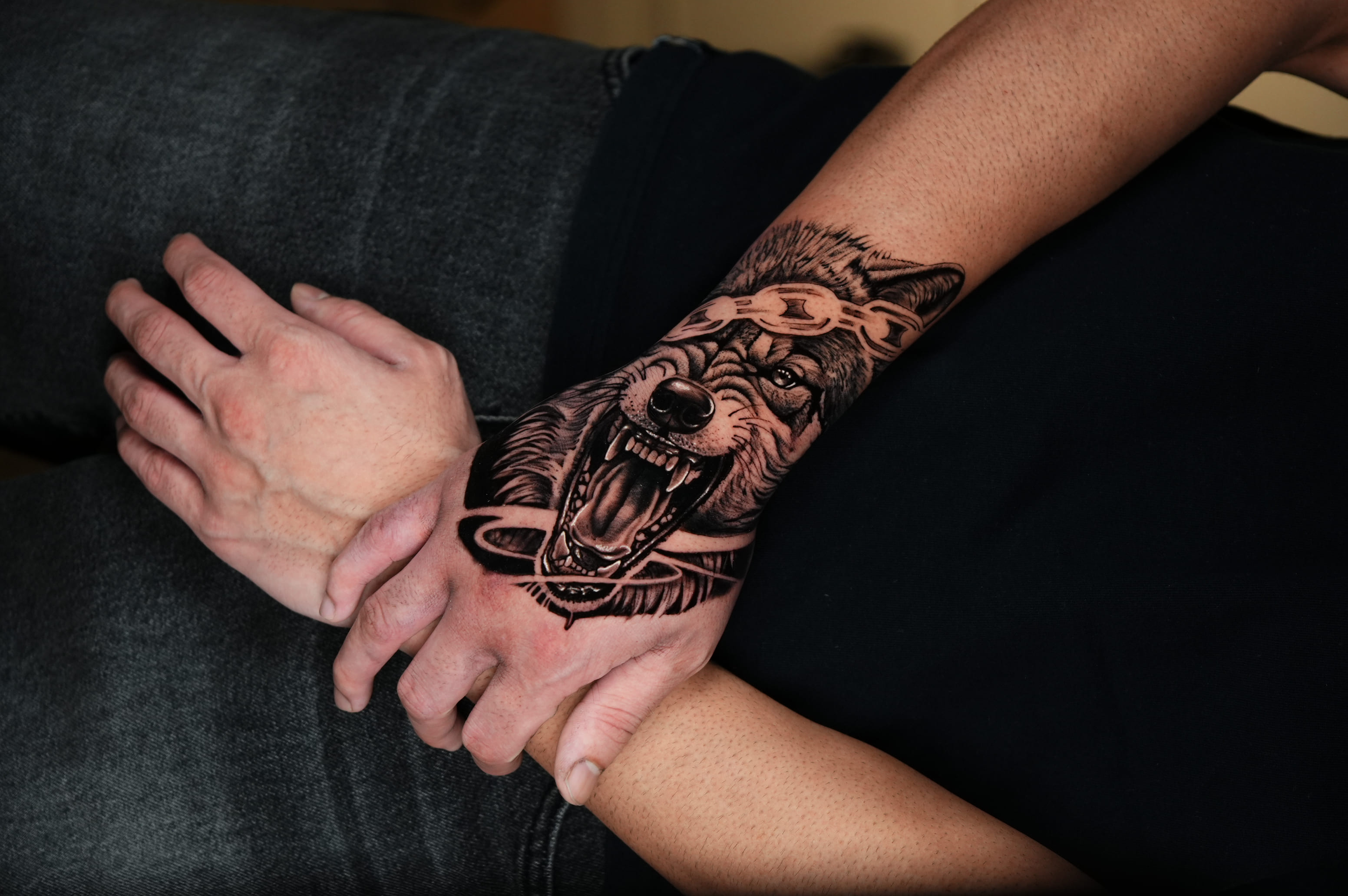 Realistic Wolf Forearm Tattoo