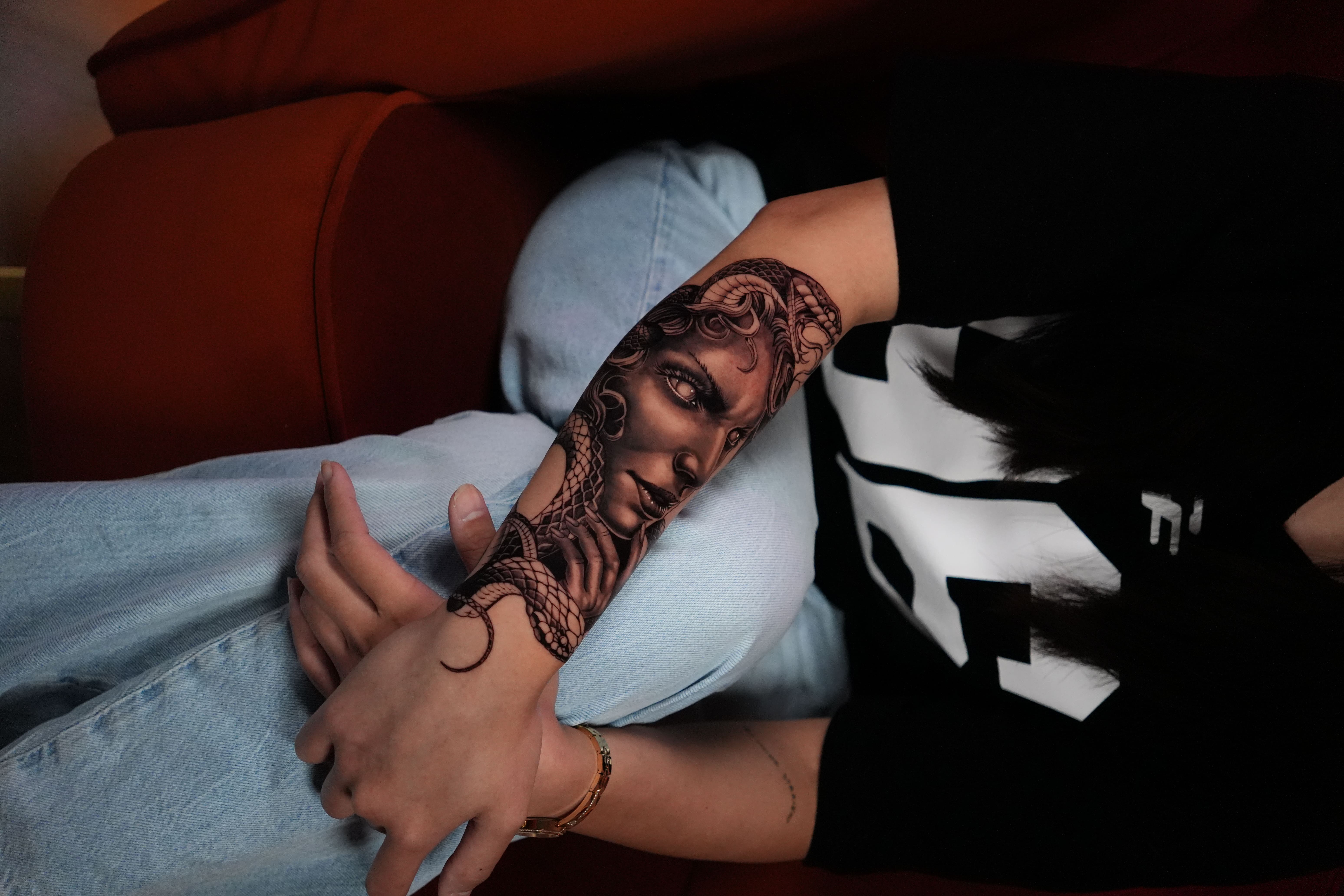 Medusa Portrait Forearm Tattoo