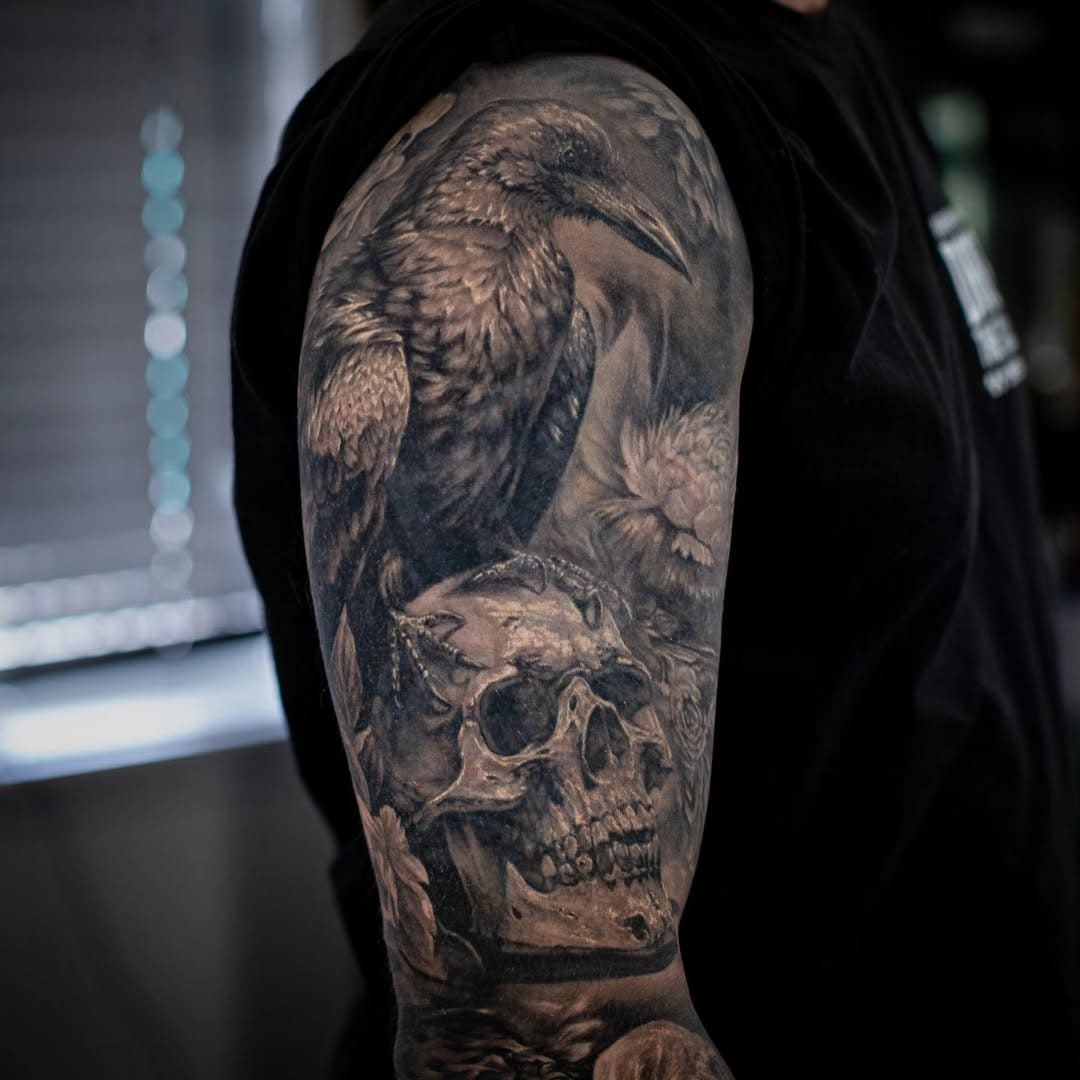 Skull, Raven and Skeleton Dark Realism Sleeve