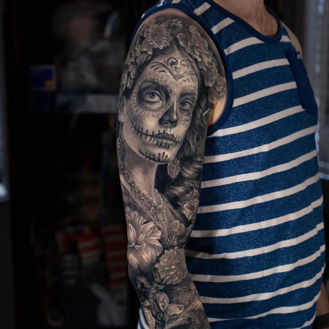 La Catrina Skull Sleeve Tattoo