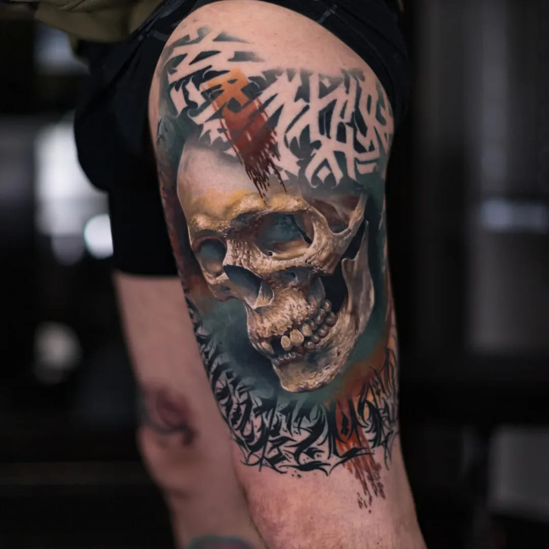 Skull Graffiti Color Realism Tattoo
