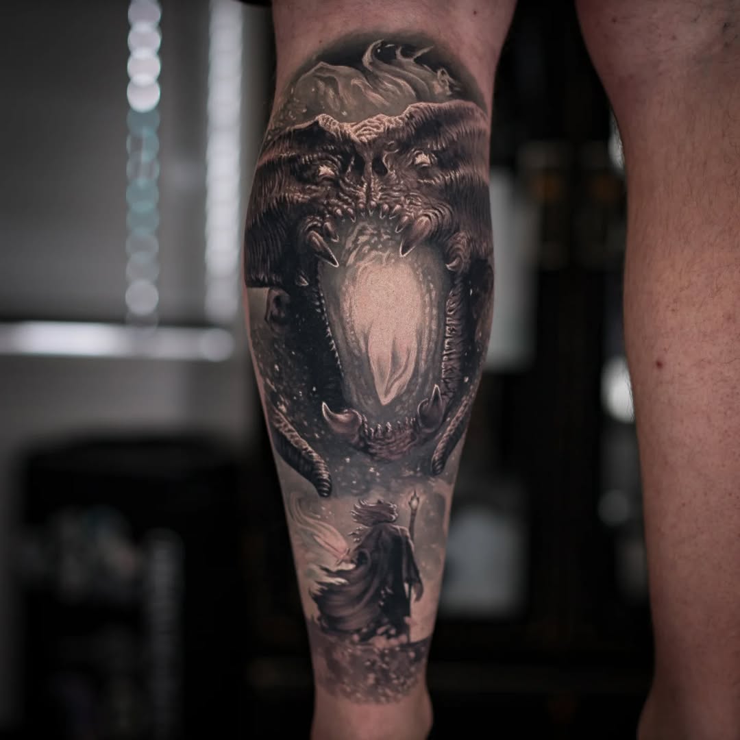 Dragon and Warrior Fantasy Realism Tattoo