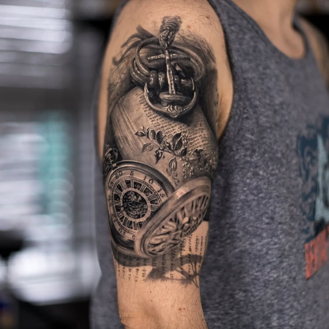 Pocket Watch and Dagger Realism Tattoo
