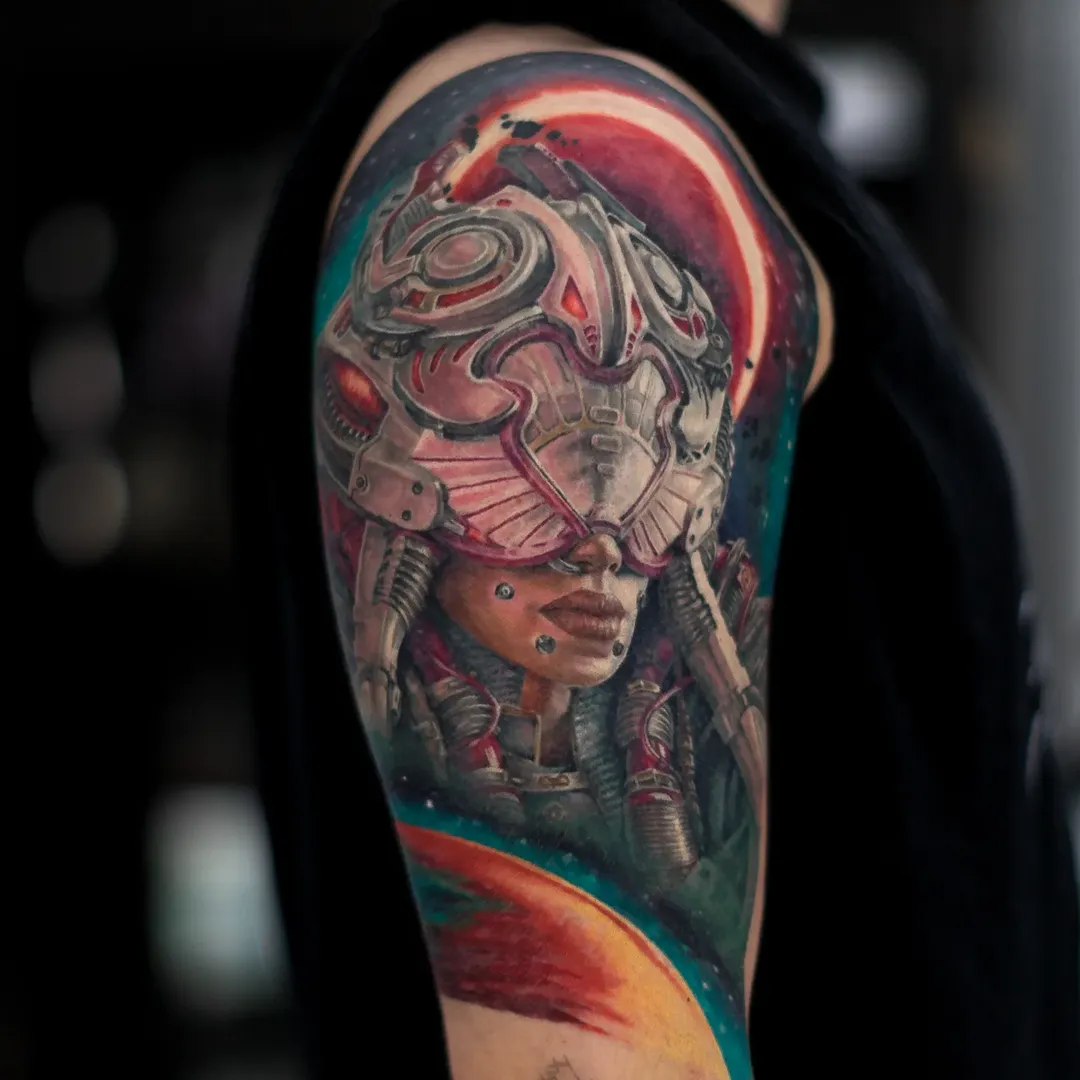 Cyberpunk Female Portrait Color Tattoo