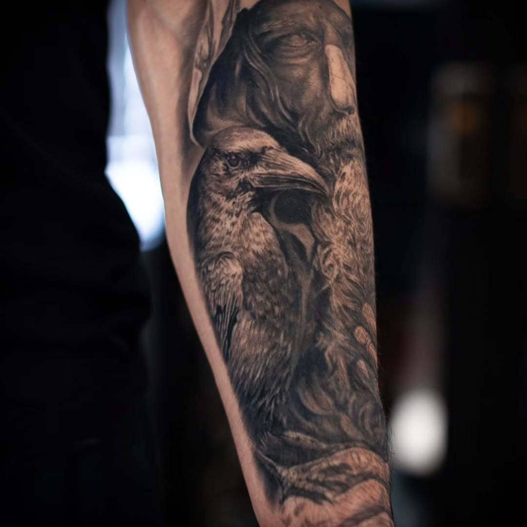Odin Norse Mythology Realism Tattoo