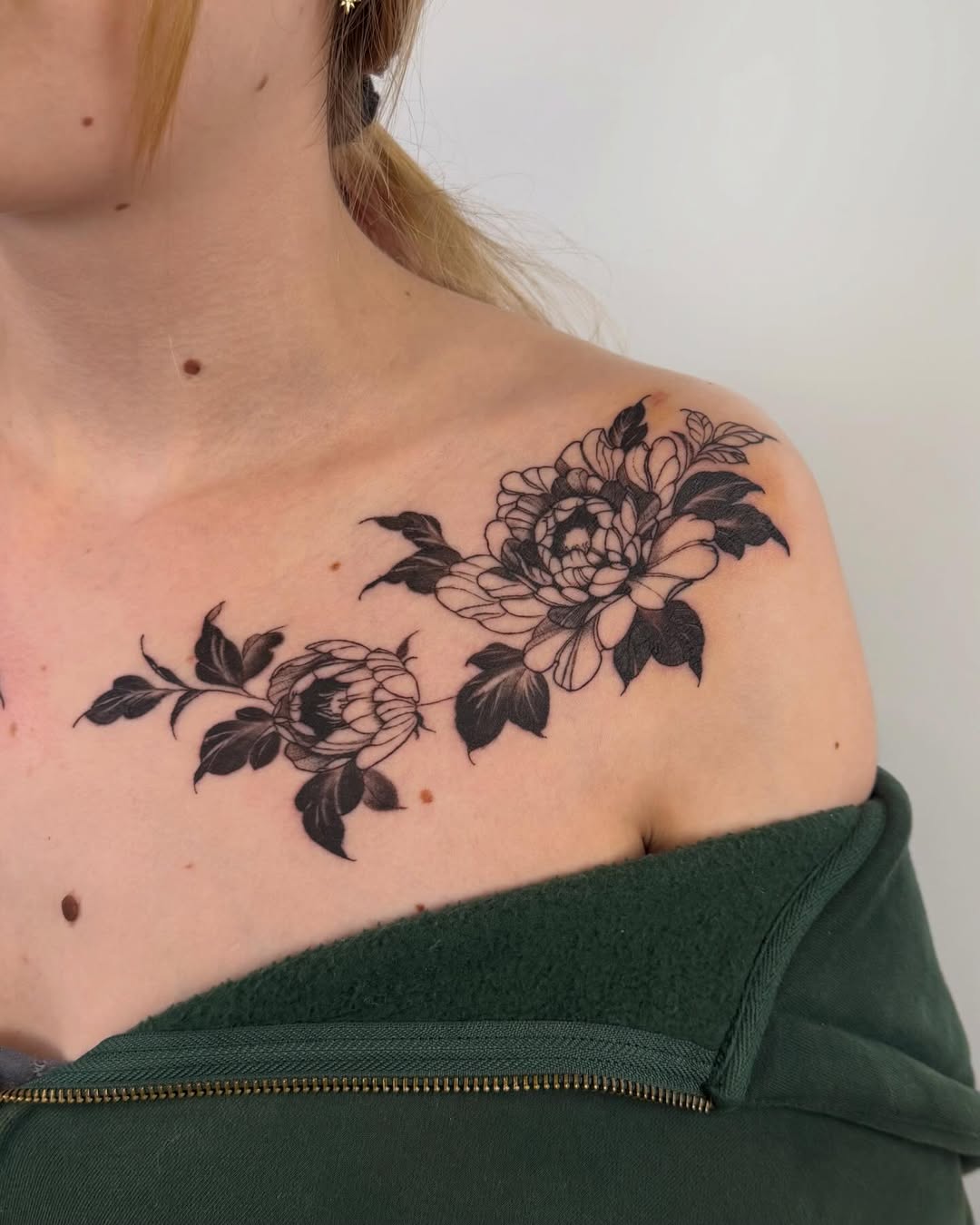 Peony Floral Fine Line Tattoo