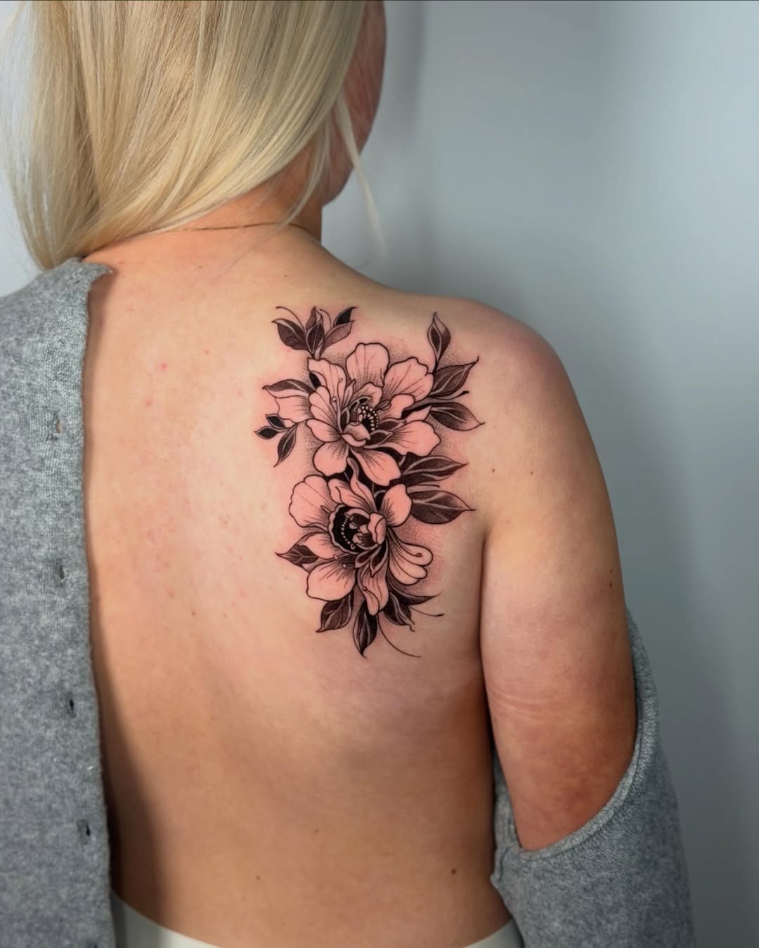 Peony Floral Back Tattoo
