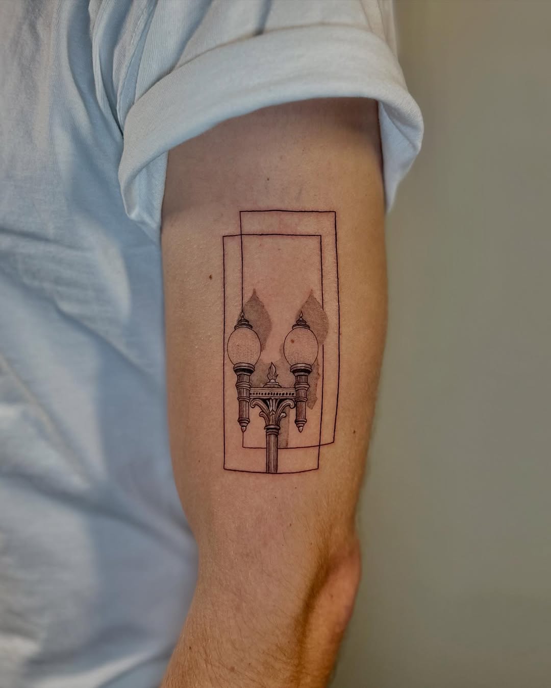 Vintage Street Lamp Geometric Tattoo