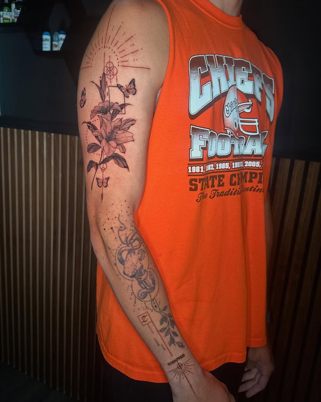 Botanical Geometric Sleeve Tattoo