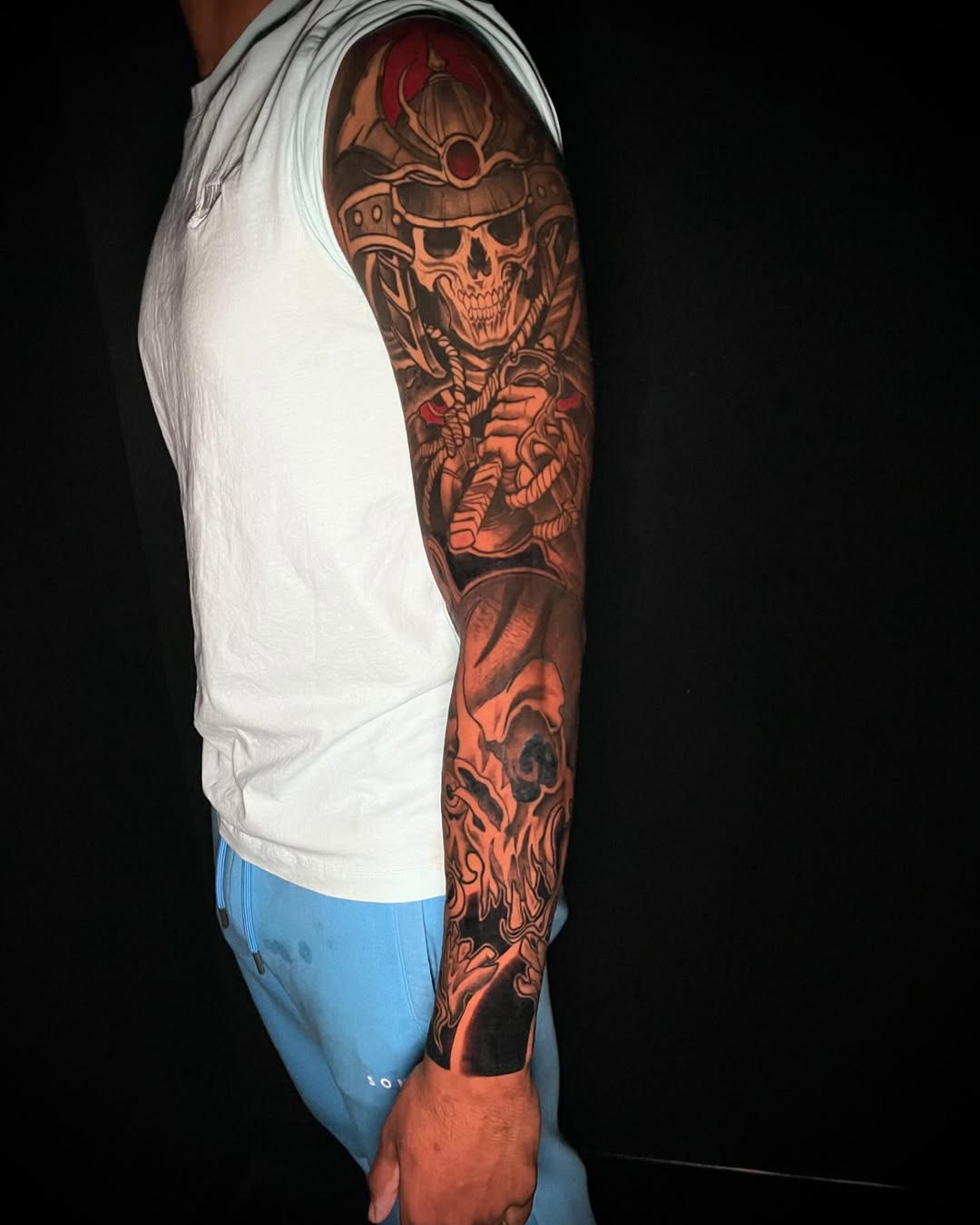 Samurai Skull Full Sleeve Tattoo