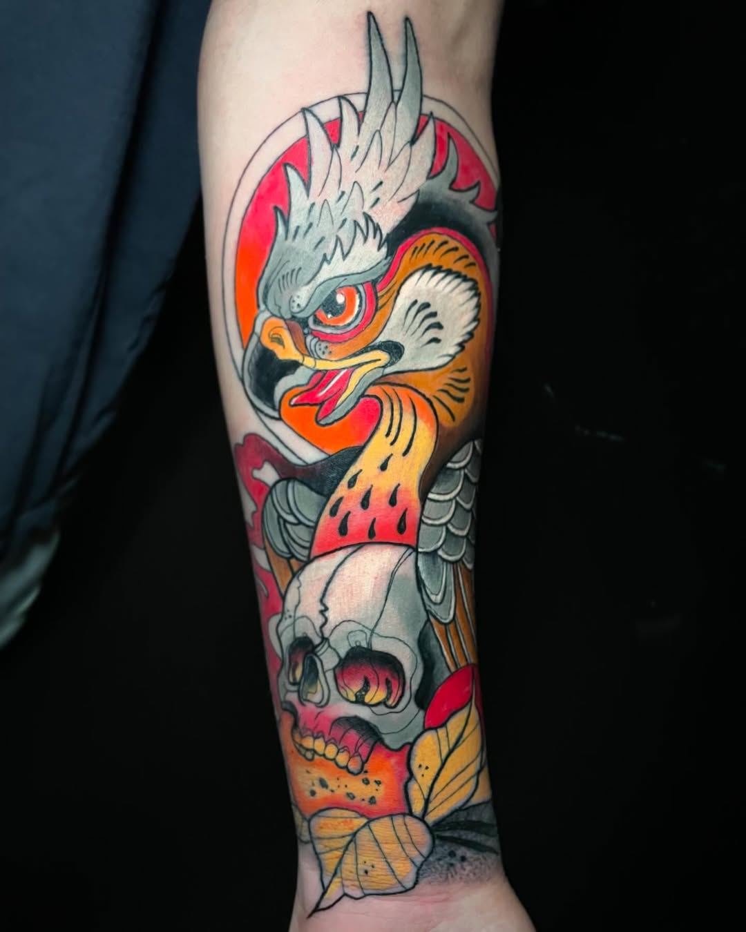 Neo-Traditional Eagle and Skull Tattoo