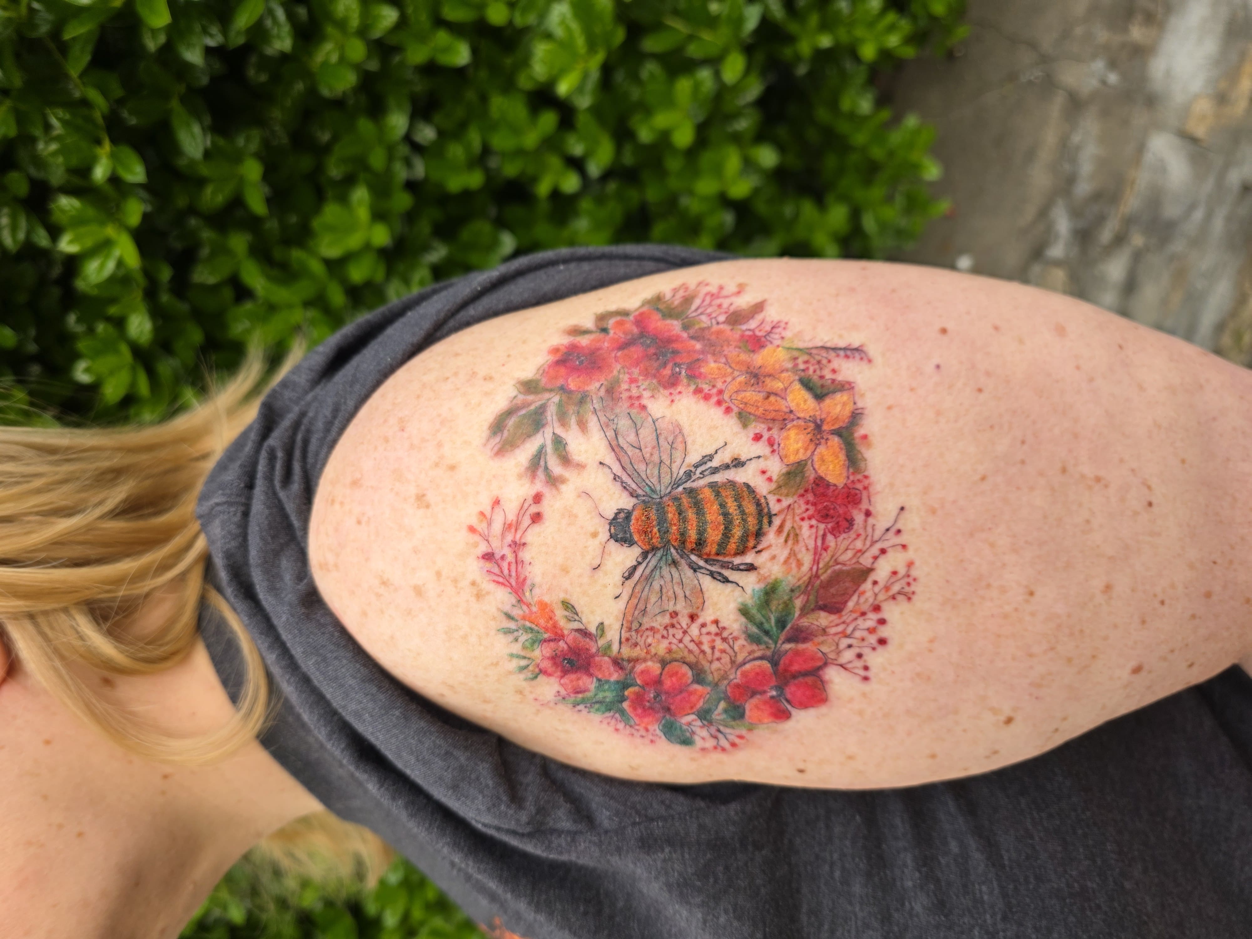 Bee and Floral Wreath Tattoo