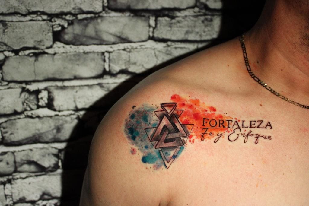 Valknut Symbol with Watercolor & Script