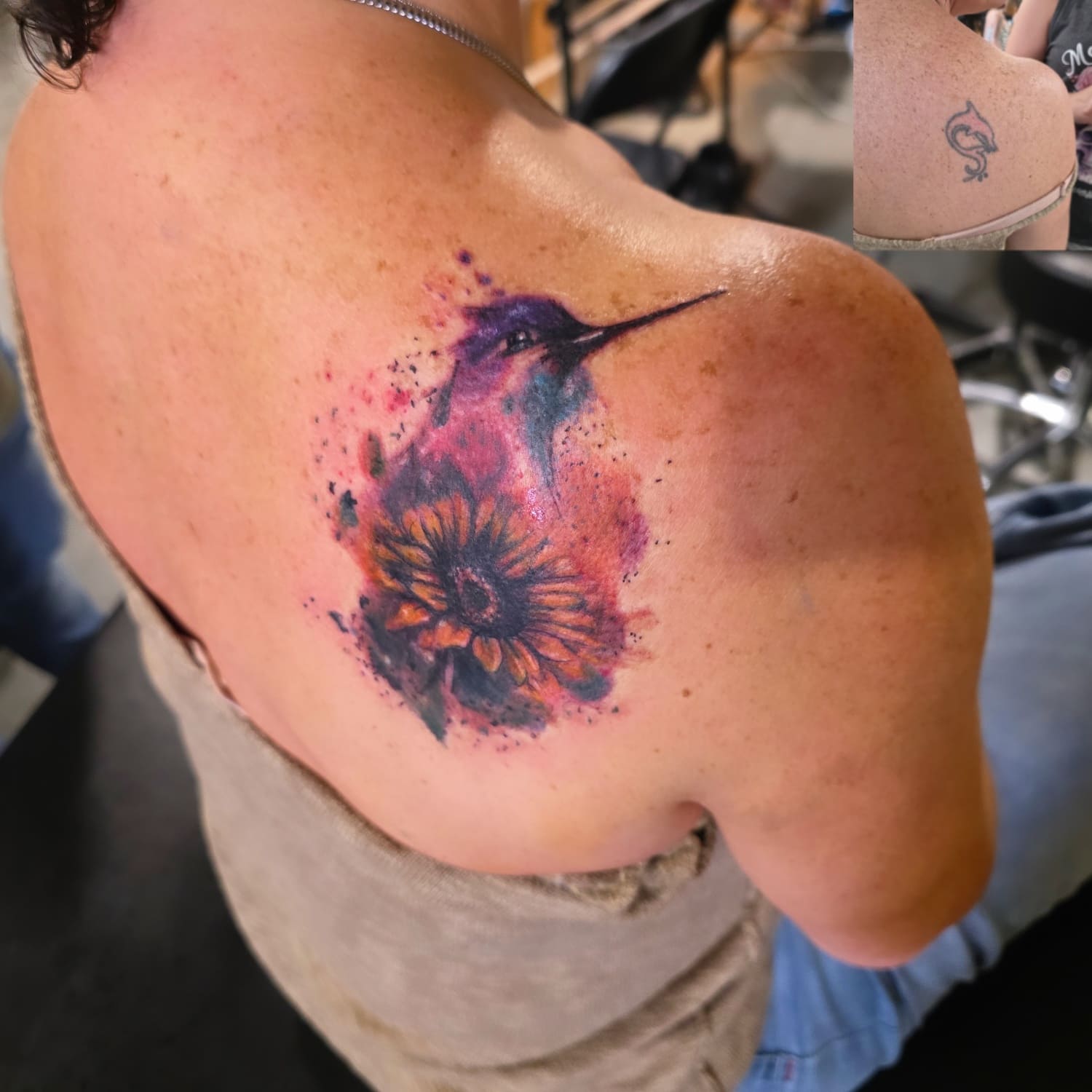 Watercolor Hummingbird Cover-Up Tattoo