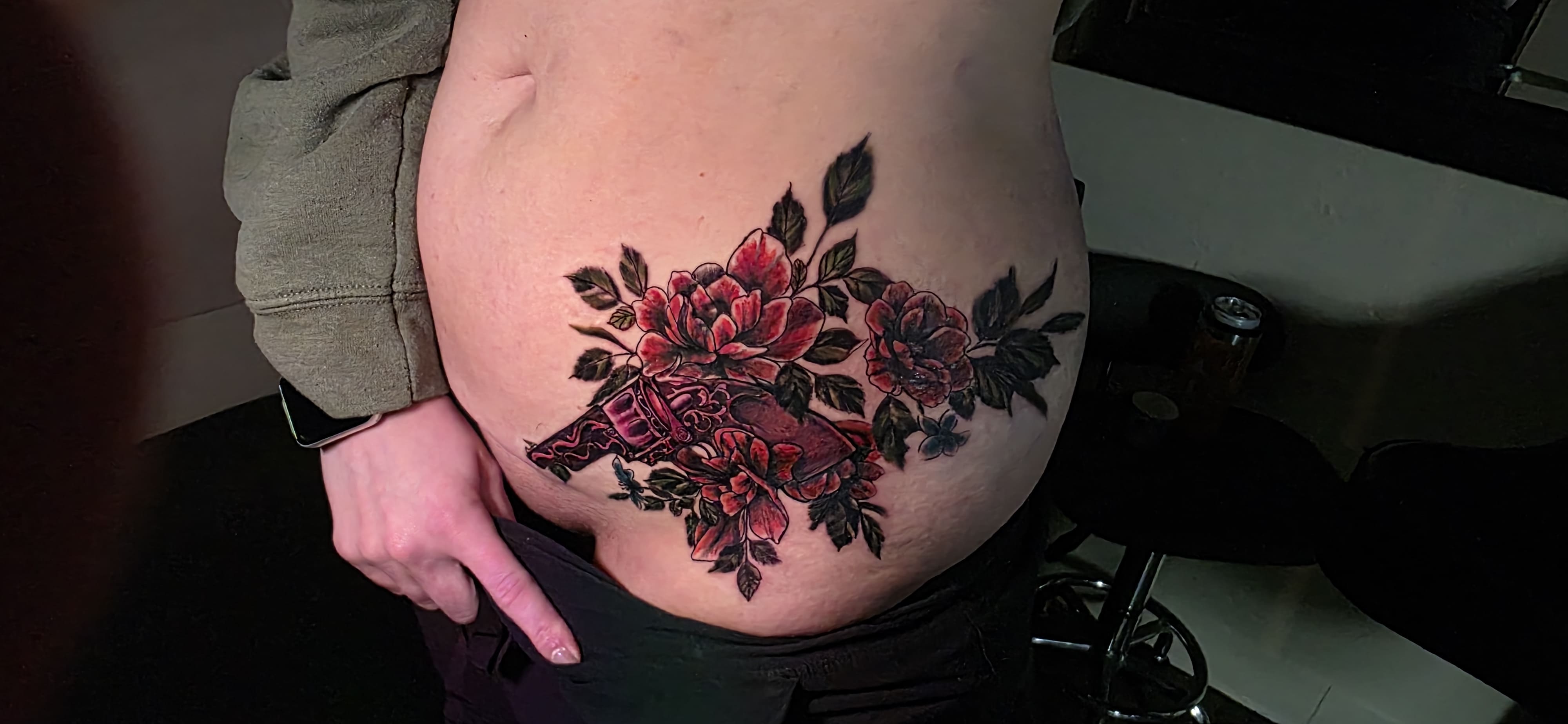 Floral Revolver Tattoo Composition
