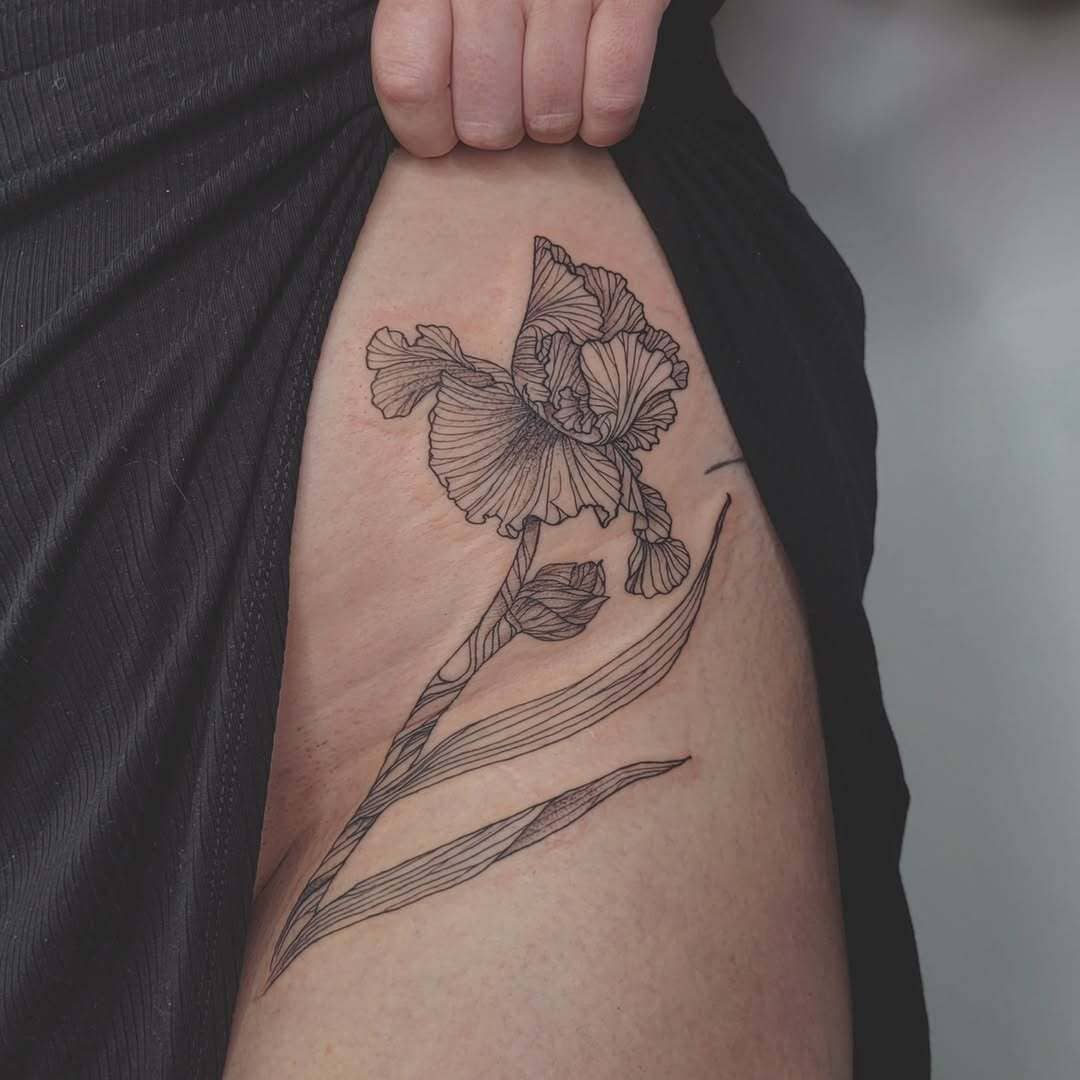 Fine Line Iris Flower Tattoo