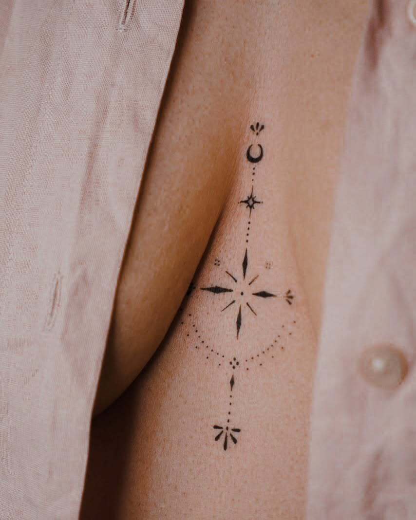 Celestial Fine Line Sternum Tattoo
