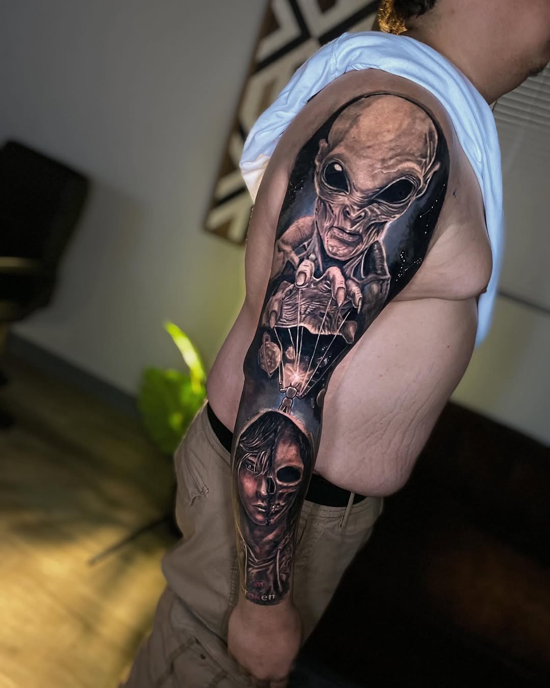 Alien Puppeteer Full Sleeve Tattoo