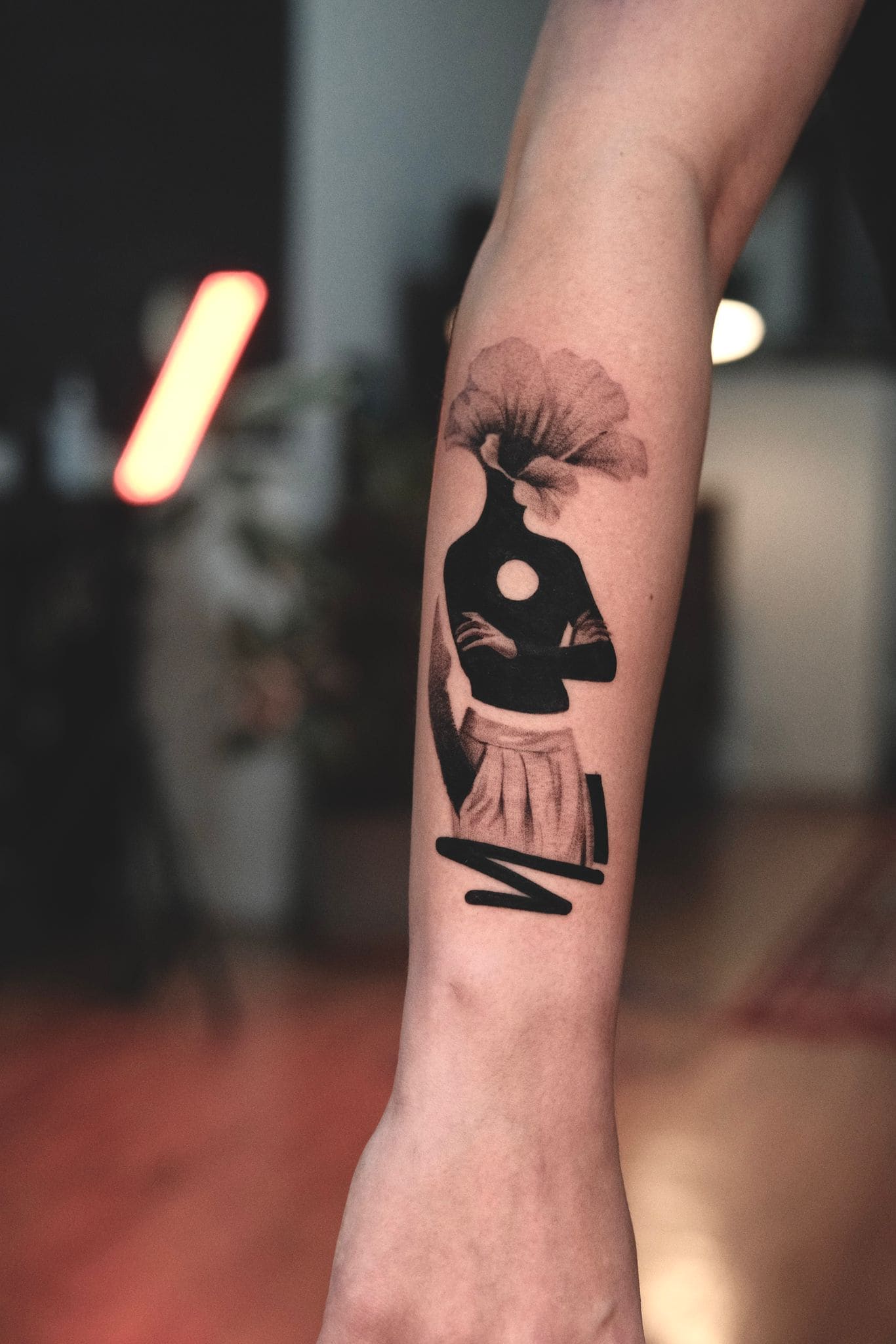 Abstract Feminine Silhouette Fine Line Tattoo