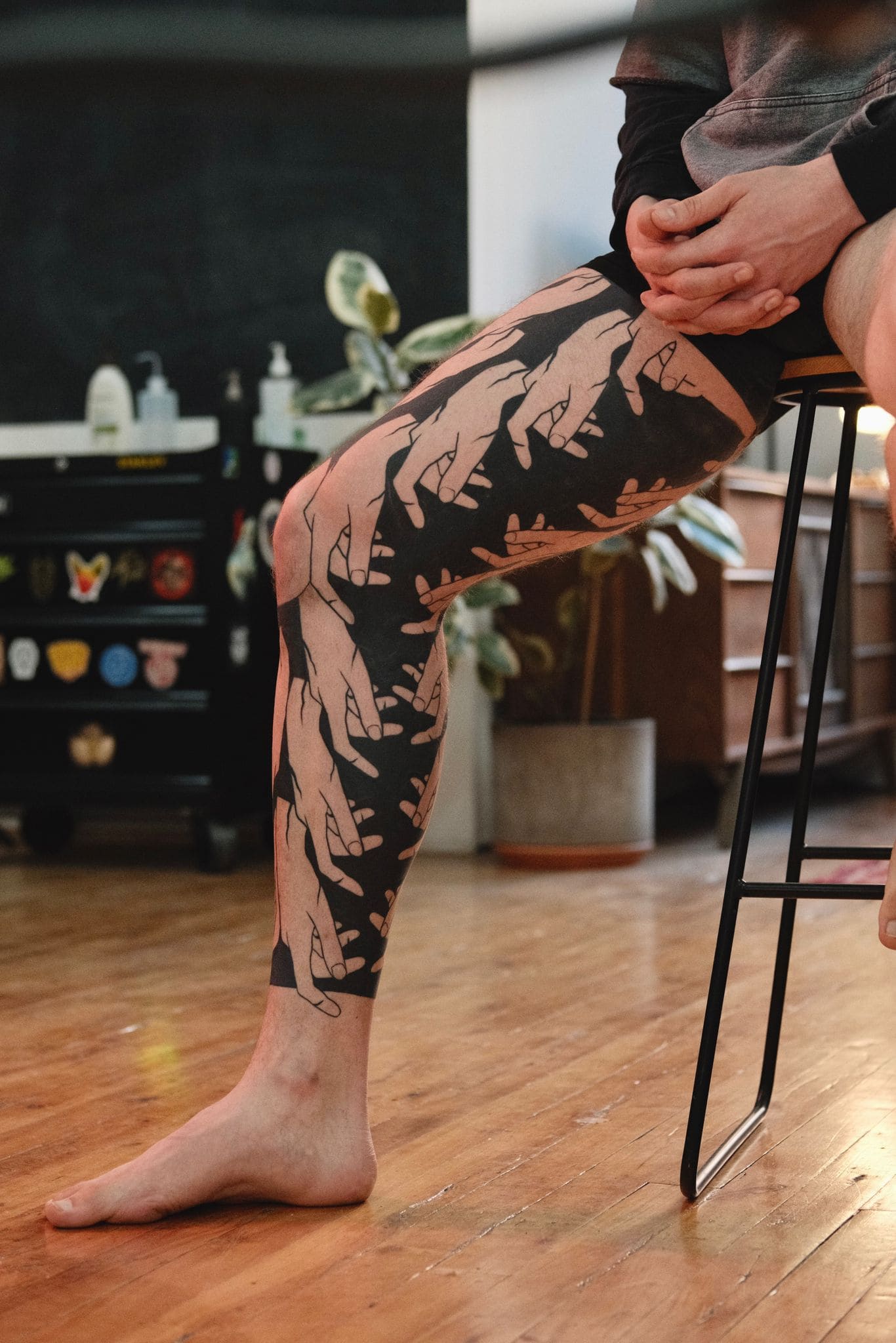 Abstract Hands Blackwork Leg Sleeve