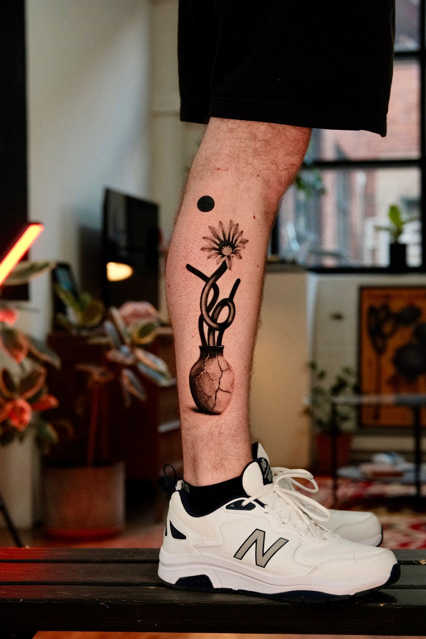 Minimalist Vase & Abstract Flower Tattoo